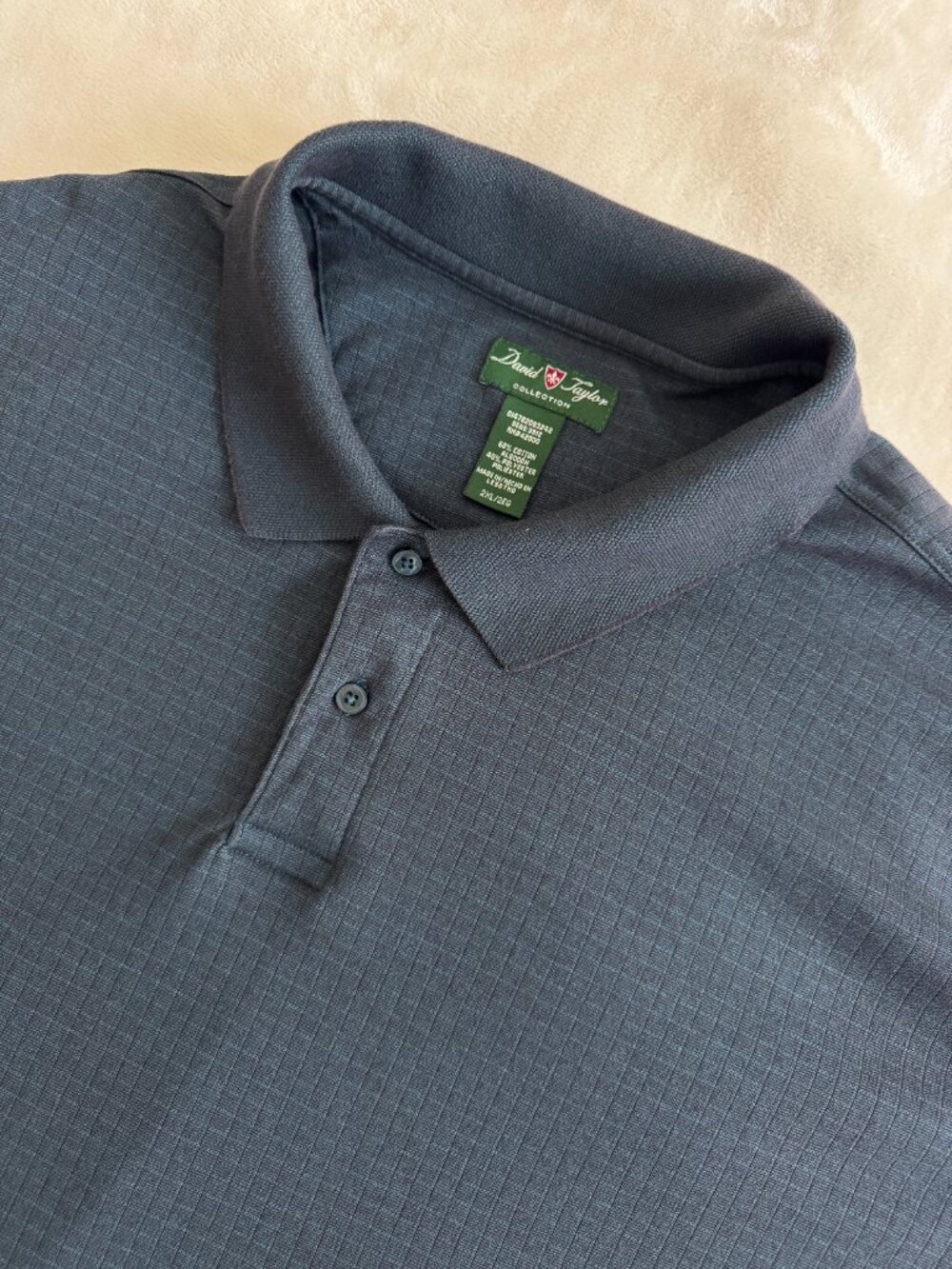 David Taylor Collection Polo Shirt Mens 2XL Blue Golf Check Textured Casual